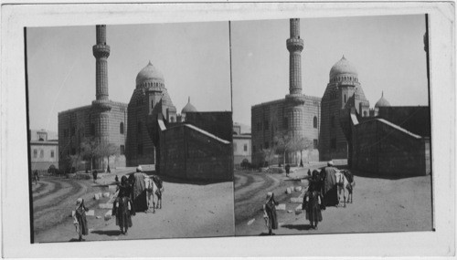 Minaret and Dome of mosque Mohammed Stairway to citadel on right. Cairo, Egypt