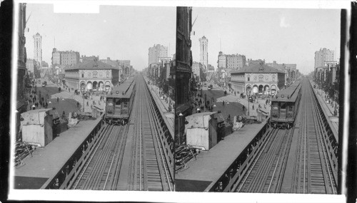 Herald Square looking north showing junction of Broadway and 6th Avenue. N.Y. City