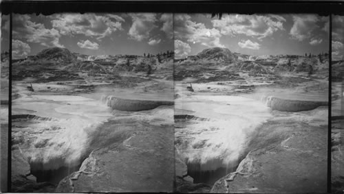 On the formation at Mammoth Hot Springs. Looking S.W. to Mound Terrace. Yellowstone Park. Wyo