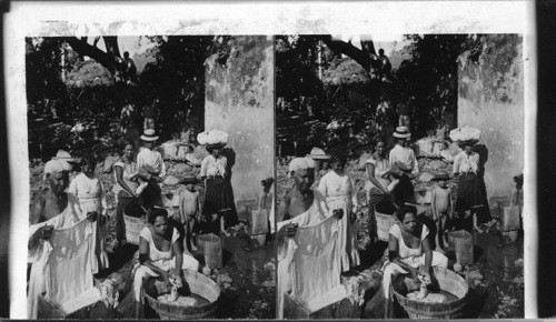 Native Indian Women Washing Clothes at a Spring Near Panama City. Panama