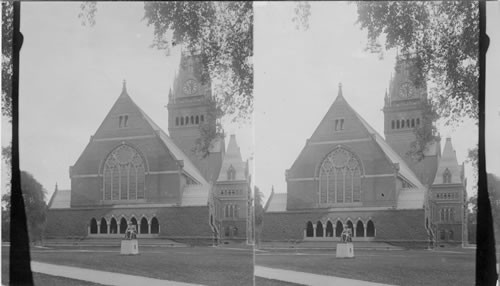 Memorial Hall and Statue of John Harvard, Cambridge, Boston, Massachusetts