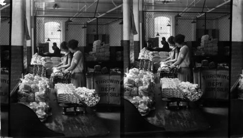 Weighing raw silk, S. Manchester, Conn