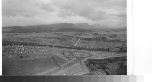 Outlook northeast from castle, scene of heroic struggles, to the Wallace Monument, Stirling, Scotland