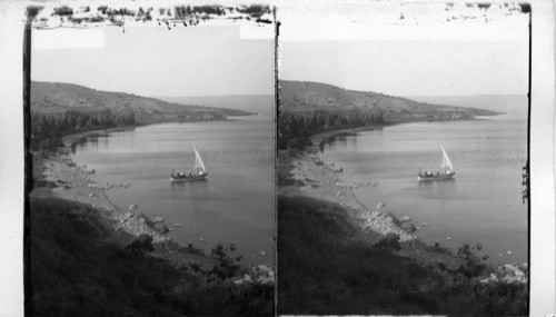 Looking S.E. along the Eastern shore of Galilee, where the draught of fishes was taken. Palestine. Asia