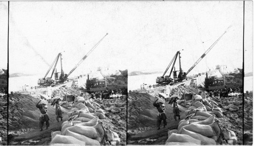 Work progressing on raising of the height of ASWAN Dam. (April 1931) EGYPT