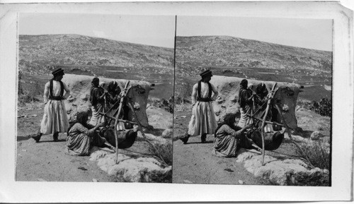 Primitive method of churning in Goat Skins used by women of Nain. Mt .Tabor