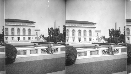 In the Patio of the Pan American Bldg., looking E.S.E. shows Washington Monument at right