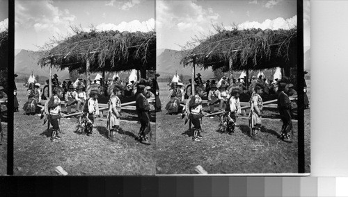 Salish Indian boys practicing for war dance