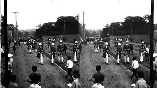 Class of 1901 dressed as policemen- marching to the baseball field. New Haven, Connecticut