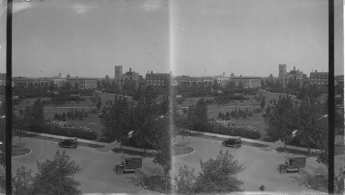 General view looking north west showing Regina's public institutions Y.M.C.A. Carnegie Library, Y.M.C.A., Presbyterian Church. Canada. Saskatchewan