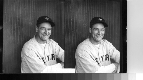 Lou Gehrig, Yank First Baseman and slugger--in the Yanks Dugout--World Series, 1932