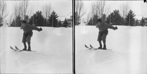 Junior Attempting His First Ski-Jump. Lake Placid, N.Y