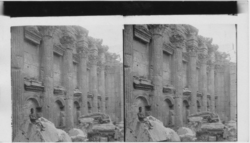 Interior of the great temple of Jupiter - showing a huge fallen pillar - Baalbek, Syria