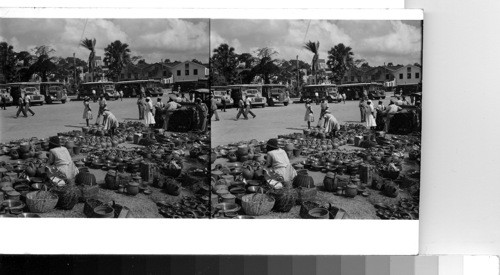 British West Indies - Island of Barbados - Bridgetown: The pottery market at the side of Chamberlain Bridge has done business at the same stand for many a long year. This pottery is made on the island of island clay