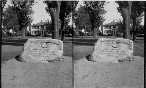 Line of Minute Men, Old Harrington House in distance, Lexington