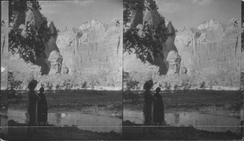 Answering your comment, if you like this sample you get all OK. very important view in Zion Nat. Pk. as is a good view of Temple of Sinewara. "Altar" & "Idol" in centre nearest to camera - was impossible to place camera further back. Print darker for the Temple. Looking west from auto road to the "Temple of Sinewara" in middle foreground are the "Altar and the Idol". Zion National Park. Utah