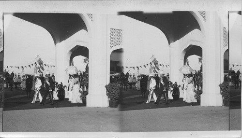 Prince of Wales. India. H.R.H. and Lord and Lady Curzon Advancing to Dais to Receive Municipality Address. Bombay. India