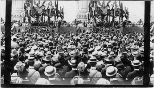 The President escorting Mrs. McKinley to the grand stand, Pan American Exposition