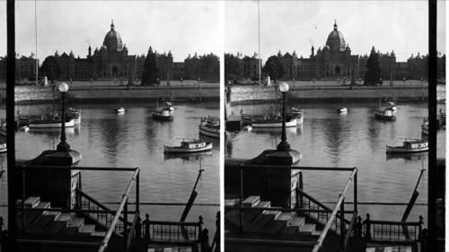 Victoria, B.C. Parliament Bldg. across Harbor. Canada