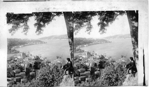 The winding wooded shores of Bosphorus, S. from Asian side toward Sea of Marmara. Turkey