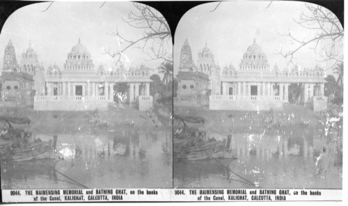 Inscribed in recto: 9044. THE MAIMENSING MEMORIAL and BATHING GHAT, on the banks of the Canal, KALIGHAT, CALCUTTA, INDIA