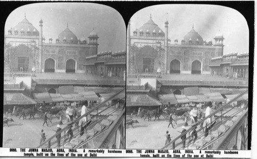 Inscribed in recto: 9066. THE JUMNA MASJID, AGRA, INDIA. A remarkably handsome temple, built on the lines of the one at Delhi