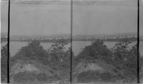 Looking East from the West bank of the Hudson, about ten miles south of West Point, to a group of old boats "scrapped" by the U.S. after the War