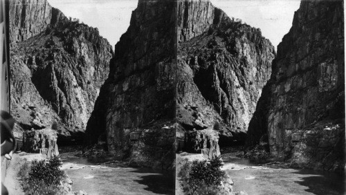 Where the river winds from sunlight into shadow. Royal Gorge of the Arkansas, Colorado