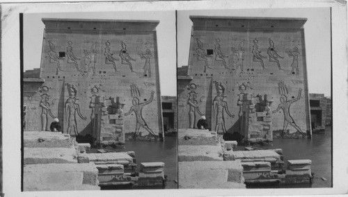 Details on Right Wing of the Pylon Temple of Isis island of Phiboe, Looking north, Egypt