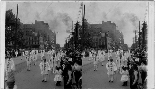 Mattoon Elks in grotesque attire Elks Parade, Water St. Decatur. Ill