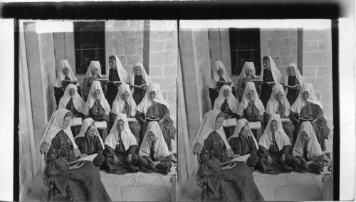 A bible class of Christian Mothers in Bethlehem. Palestine