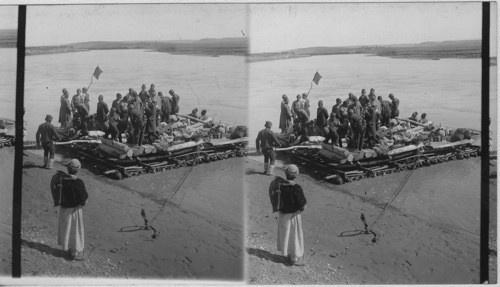 On a raft by the Euphrates River, Mesopotamia