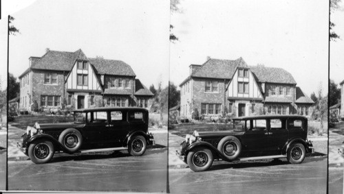 Packard Car, Model 740 Limousine, Detroit, Mich. (Trim to include two front doors of garage, cutting garage in two, and 3/8 bottom of front wheel