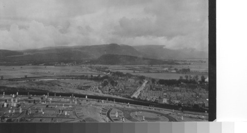 Outlook northeast from castle, scene of heroic struggles, to the Wallace Monument, Stirling, Scotland