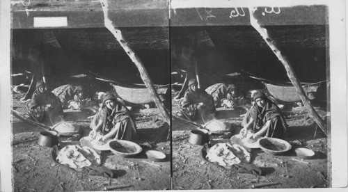 Making bread in a Bedouin tent. Palestine