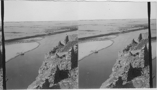 Low Nile and Tiny Oasis in Libyan Desert N. from Castle Ibrim. Egypt