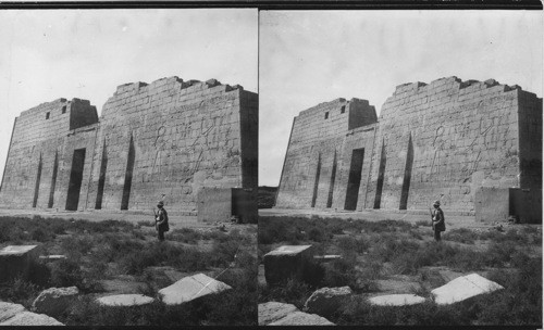 The First Pylon of Ramses III, temple at Medinet Habu, (N.) Thebes, Egypt