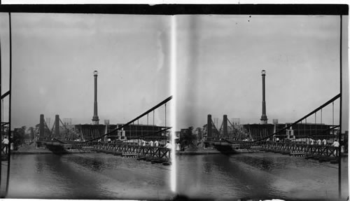 General view of the suspension bridge over Pasig River, Manila, Philippine Islands