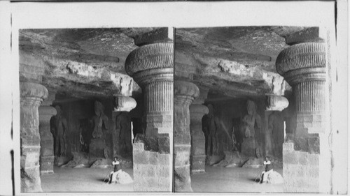 The Great Cave - towards and the thru the Lingam shrine - Elephanta. India