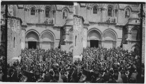 Easter Procession entering Church of Holy Sepulchre - Jerusalem. Palestine