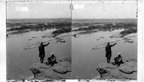 Aswan and the Island of Elephantine (S.) from the Western Cliffs of the Cemetery. Egypt