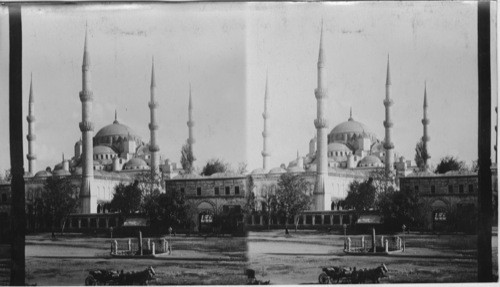 Mosque of Sultan Ahmed. Constantinople, Turkey. Twisted column in foreground