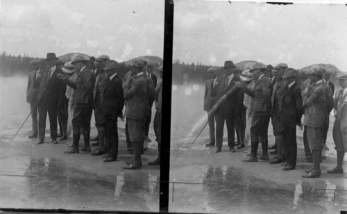 Pres. and Mrs. Harding at Prismatic Lake, Yellowstone Nat. Park