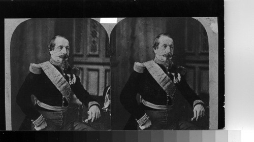 His Majesty, Napoleon III. Emperor of the French. Born April 20th, 1808, son of Louis Napoleon, King of Holland, and his Queen Hortense Eugenie; married January 29th, 1853, to Eugenie, Empress of the French, born May 5th, 1826. This portrait was photographed from life by Messieurs Mayer Brothers and Pierson, photographers to his majesty. Entered at Stationers Hall. Depose