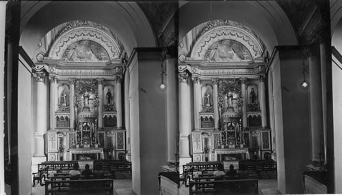 Relics of America's one native saint, Rosa, below jeweled altar, Santo Domingo. Lima, Peru