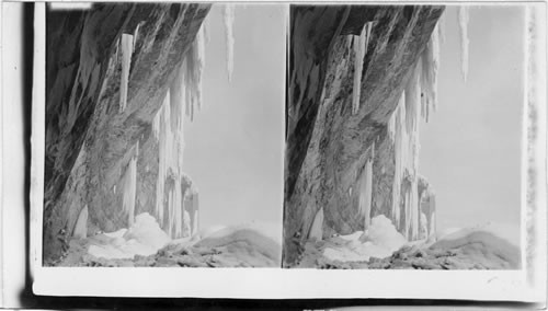 Monster Icicles, suspended from the overhanging Table Rock, Canadian side. Niagara Falls. N.Y