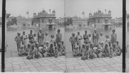 Schoolboys of Amritsar at Golden Temple beside the Holy Tank. Amritsar. India