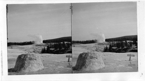 Beehive Geyser Cone, Old Faithful in Eruption in Distance