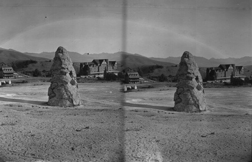 Liberty Cap, Yellowstone National Park & Mammoth Hotel Springs Hotel. Obsolete