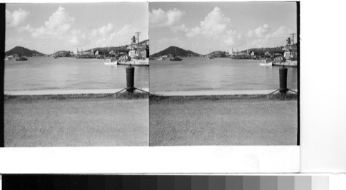 American Virgin Islands - Island of St. Thomas: The fine, landlocked harbor at Charlotte Amalie. Sawders 1949